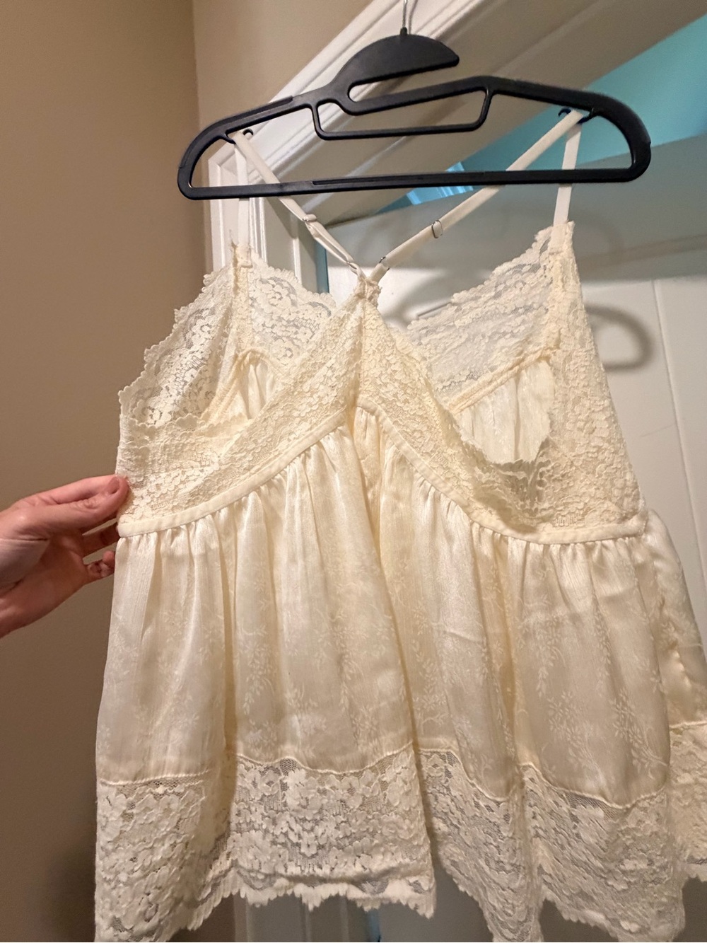Free People Cream Lace-Trim Satin Chemise Top - Picture 2 of 10